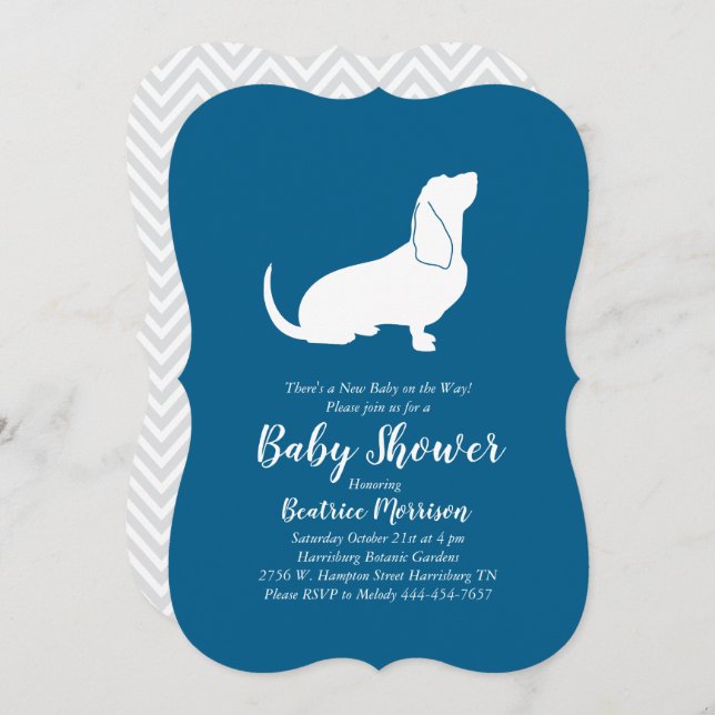 Basset Hound Dog Baby Shower Boy Blue Invitation (Front/Back)