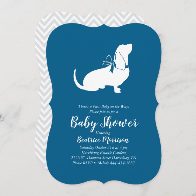 Basset Hound Dog Baby Shower Boy Blue Invitation (Front/Back)
