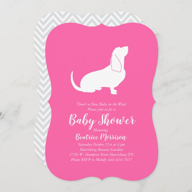 Basset Hound Dog Baby Shower Girl Pink Invitation (Front/Back)