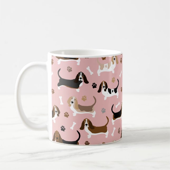 Basset Hound Dog Bones and Paws  Coffee Mug (Left)