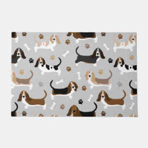 Basset Hound Dog Bones and Paws Doormat