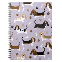 Basset Hound Dog Bones and Paws Notebook