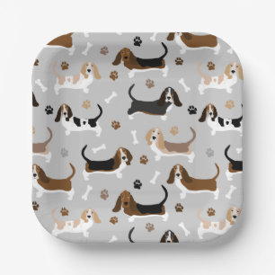 Basset Hound Dog Bones and Paws Paper Plate