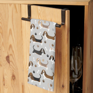 Basset Hound Dog Bones and Paws Tea Towel