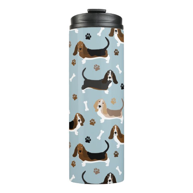 Basset Hound Dog Bones and Paws Thermal Tumbler (Front)