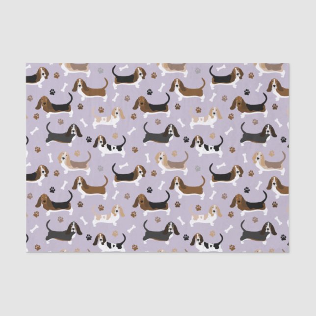 Basset Hound Dog Bones and Paws Tissue Paper (Front)