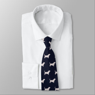 Basset Hound Dog Breed Silhouettes Pattern Blue Tie