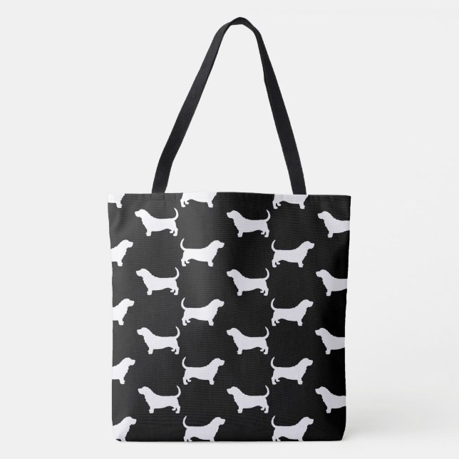Basset Hound Dog Breed Silhouettes Patterned Tote Bag (Front)
