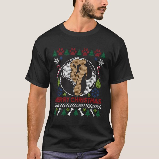 Basset Hound Dog Breed Ugly Christmas Style T-Shirt (Front)