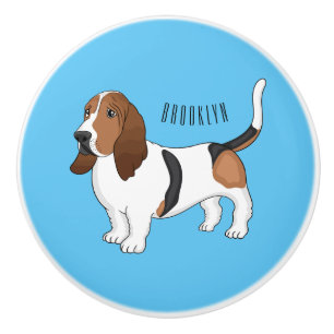 Basset hound dog cartoon illustration ceramic knob