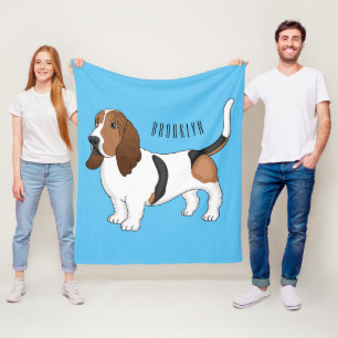 Basset hound dog cartoon illustration fleece blanket