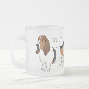 Basset hound dog cartoon illustration  frosted glass coffee mug