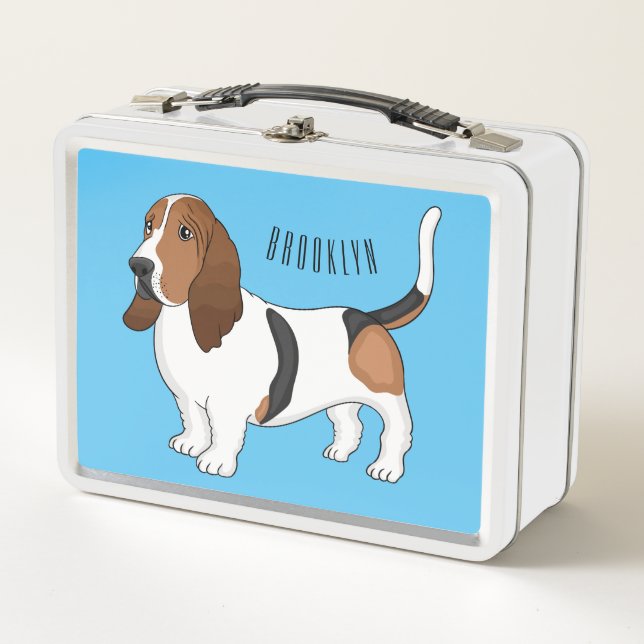 Basset hound dog cartoon illustration metal lunch box (Front)