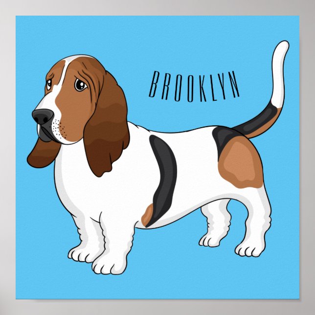 Basset hound dog cartoon illustration  poster (Front)