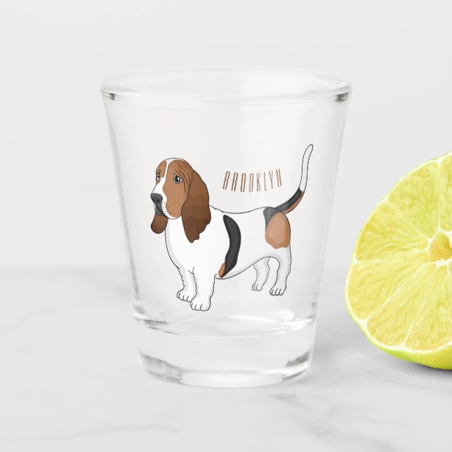 Basset hound dog cartoon illustration shot glass (Front)