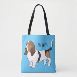 Basset hound dog cartoon illustration tote bag