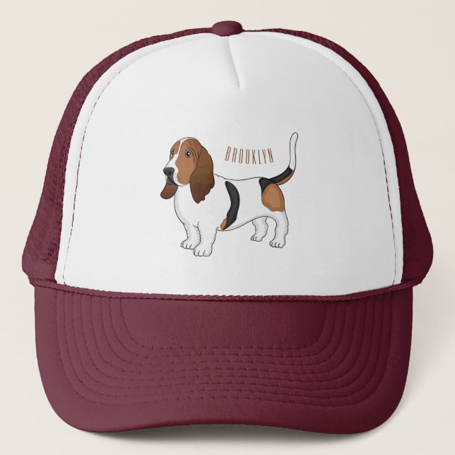 Basset hound dog cartoon illustration trucker hat (Front)