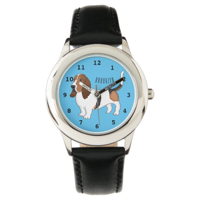 Basset hound dog cartoon illustration  watch (Front)