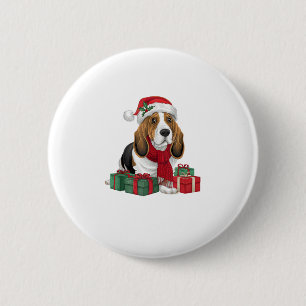 Basset Hound Dog Christmas Outfits Santa Hat Dog X 6 Cm Round Badge