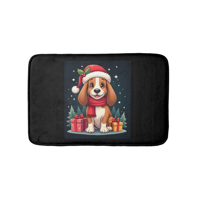Basset Hound Dog Christmas Outfits Santa Hat Dog X Bath Mat (Front)