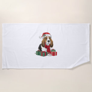Basset Hound Dog Christmas Outfits Santa Hat Dog X Beach Towel