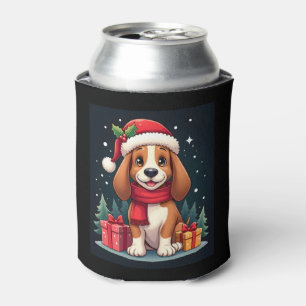 Basset Hound Dog Christmas Outfits Santa Hat Dog X Can Cooler