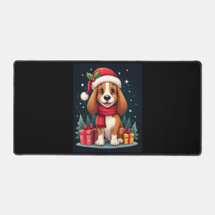 Basset Hound Dog Christmas Outfits Santa Hat Dog X Desk Mat