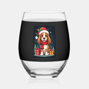 Basset Hound Dog Christmas Outfits Santa Hat Dog X Stemless Wine Glass