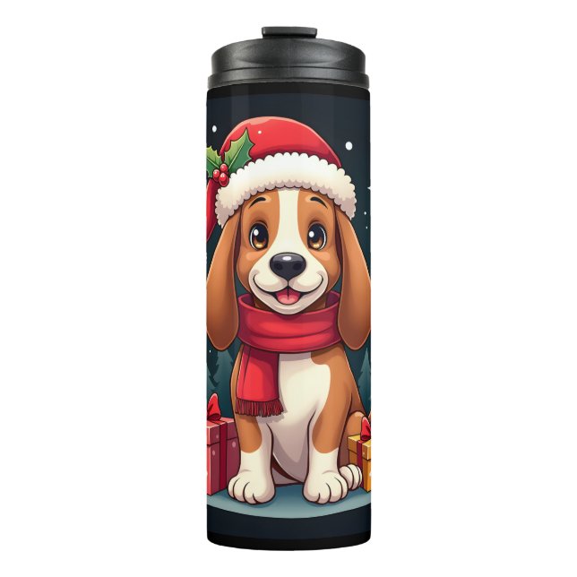 Basset Hound Dog Christmas Outfits Santa Hat Dog X Thermal Tumbler (Front)