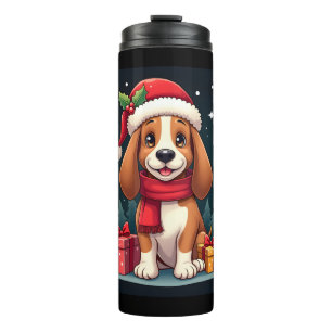 Basset Hound Dog Christmas Outfits Santa Hat Dog X Thermal Tumbler