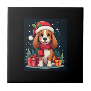 Basset Hound Dog Christmas Outfits Santa Hat Dog X Tile