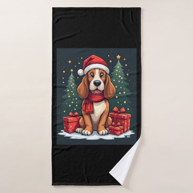 Basset Hound Dog Christmas Parties Santa Dog Lover Bath Towel (Bath Towel)