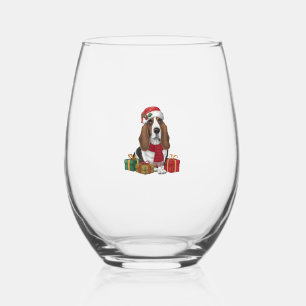 Basset Hound Dog Christmas Parties Santa Dog Lover Stemless Wine Glass