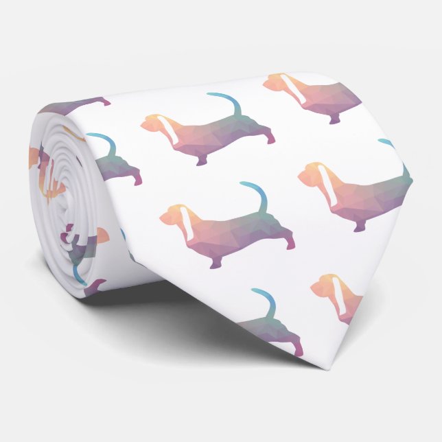 Basset Hound Dog Colourful Geometric Silhouette Tie (Rolled)