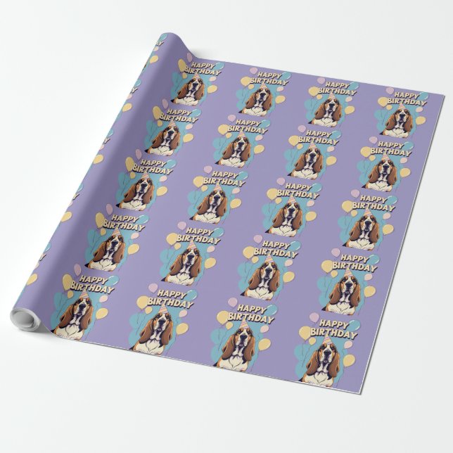 Basset Hound Dog Colourful Wrapping Paper (Unrolled)