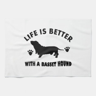 basset hound dog design tea towel