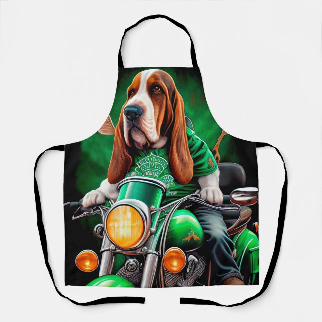  Basset Hound Dog driving bike St. Patrick's Day Apron (Front)