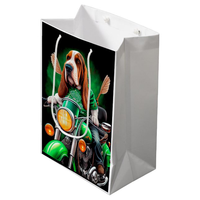  Basset Hound Dog driving bike St. Patrick's Day Medium Gift Bag (Front Angled)