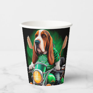  Basset Hound Dog driving bike St. Patrick's Day Paper Cups