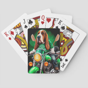 Basset Hound Dog driving bike St. Patrick's Day Playing Cards