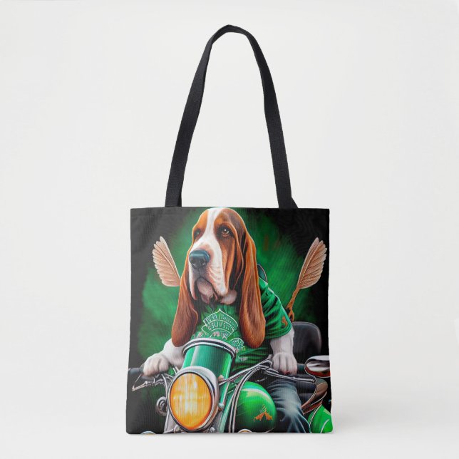  Basset Hound Dog driving bike St. Patrick's Day Tote Bag (Front)
