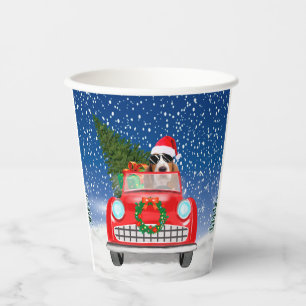 Basset Hound Dog Driving Car In Snow Christmas Paper Cups