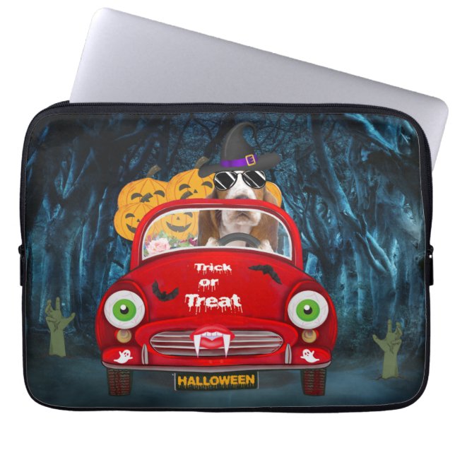 Basset Hound Dog Driving Car Scary Halloween  Laptop Sleeve (Front)