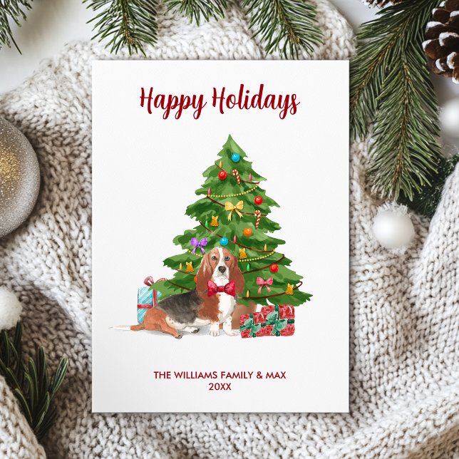 Basset Hound Dog Family Christmas Holiday Card (Creator Uploaded)