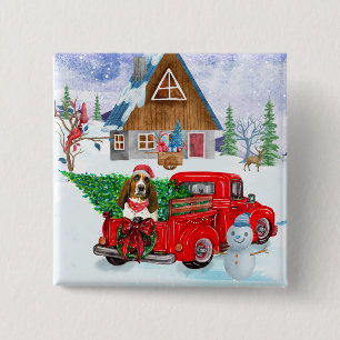 Basset Hound dog In Christmas Delivery Truck Snow 15 Cm Square Badge
