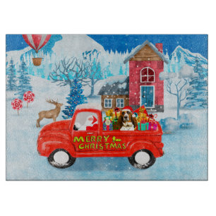 Basset Hound Dog in Christmas Delivery Truck Snow Cutting Board