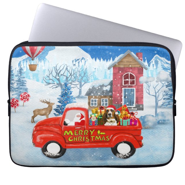 Basset Hound Dog in Christmas Delivery Truck Snow  Laptop Sleeve (Front)