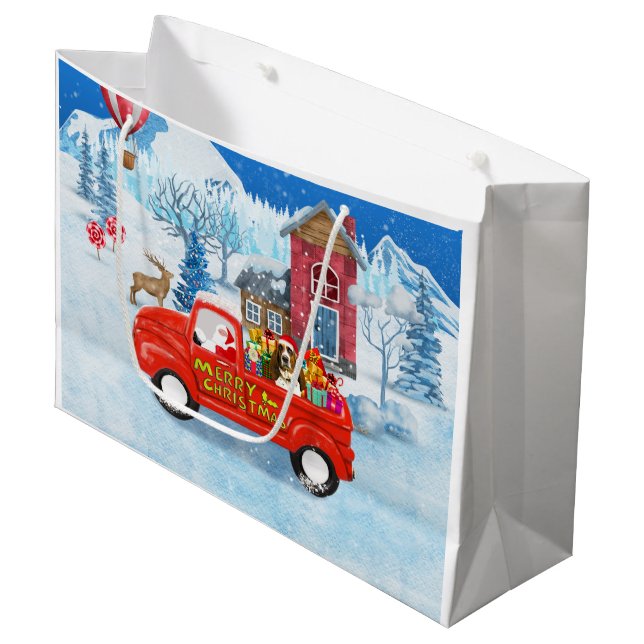 Basset Hound Dog in Christmas Delivery Truck Snow  Large Gift Bag (Front Angled)