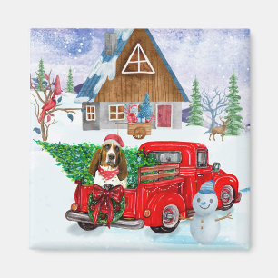 Basset Hound dog In Christmas Delivery Truck Snow Magnet