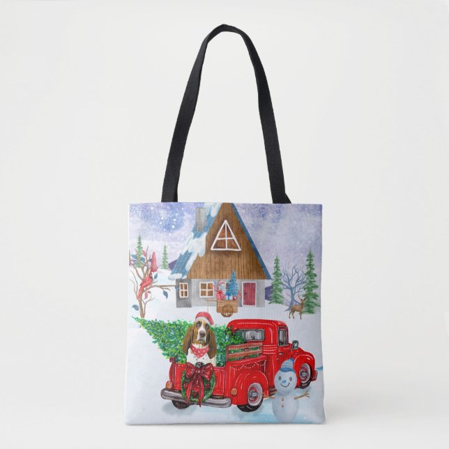 Basset Hound dog In Christmas Delivery Truck Snow Tote Bag (Front)